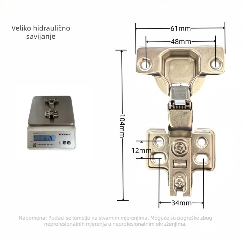Hydraulična šarka za ormariće 161261, hladno valjani čelik, 42–45 g, za namještaj