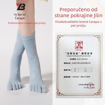 Ženske čarape s pet prstiju, srednje dužine, uzorak zvijezda, češani pamuk, jesen-zima