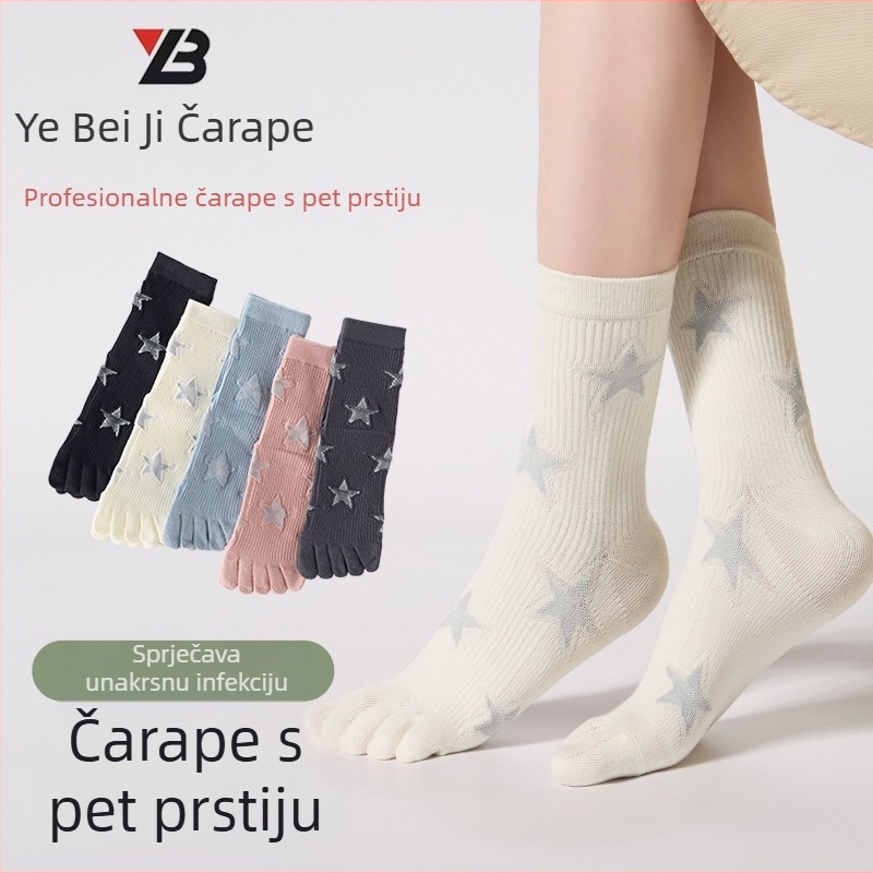 Ženske čarape s pet prstiju, srednje dužine, uzorak zvijezda, češani pamuk, jesen-zima