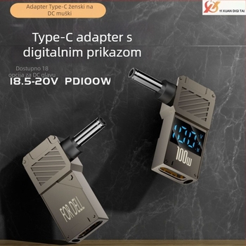 One Core Type-C na DC digitalni adapter s LCD zaslonom, PD 100W brzo punjenje, pretvarač napajanja za prijenosno računalo