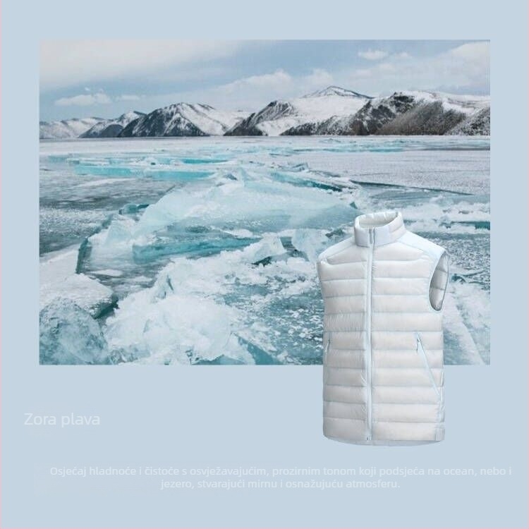 Vanjska puf jakna-žilet s uspravnim ovratnikom – lagani srednji sloj, mrežasti uzorak, bijeli gusji perje