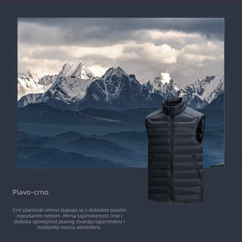 Vanjska puf jakna-žilet s uspravnim ovratnikom – lagani srednji sloj, mrežasti uzorak, bijeli gusji perje