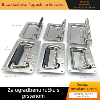 Sklopiva pokretna ručica s oprugom i poklopnim prstenom, ugrađena ručka kutije — željezo i 304 nehrđajući čelik, otiskivanje i vibracije
