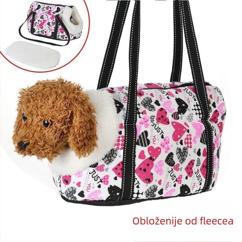 Torba za kućne ljubimce s naramenicom, za pse i mačke, zimska topla plišana podstava, platnen materijal