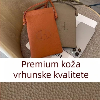 Torba za mobitel od prave kože, vertikalni kvadratni oblik, otvoreni gornji dio, unutarnji džep za novčiće, ženski model, za svakodnevnu uporabu