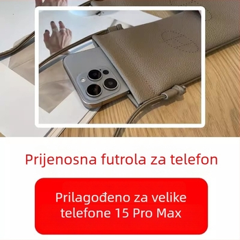 Torba za mobitel od prave kože, vertikalni kvadratni oblik, otvoreni gornji dio, unutarnji džep za novčiće, ženski model, za svakodnevnu uporabu