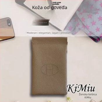 Torba za mobitel od prave kože, vertikalni kvadratni oblik, otvoreni gornji dio, unutarnji džep za novčiće, ženski model, za svakodnevnu uporabu