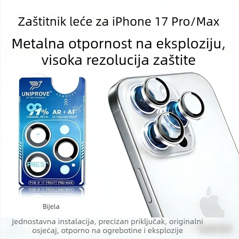 UNIPROVE Kaljeni stakleni zaštitni film za objektiv za iPhone 11–17 Pro/Max, HD jasnoća, otporno na eksplozije, otporno na otiske prstiju, otporno na padove