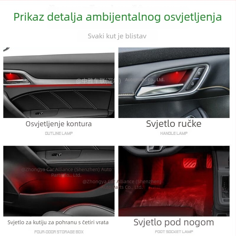Skrivena LED automobilska atmosfera svjetlo za unutrašnjost, univerzalni model zycl01, 0.2W, 9-16V, LED akril