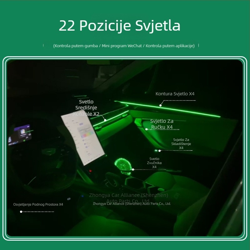 Skrivena LED automobilska atmosfera svjetlo za unutrašnjost, univerzalni model zycl01, 0.2W, 9-16V, LED akril