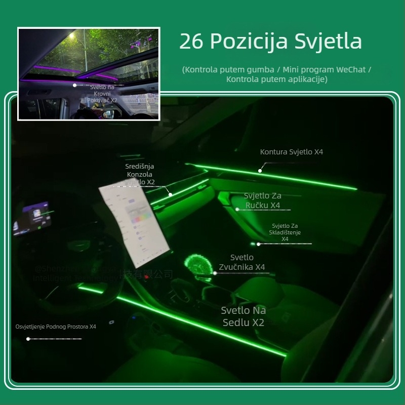 Skrivena LED automobilska atmosfera svjetlo za unutrašnjost, univerzalni model zycl01, 0.2W, 9-16V, LED akril