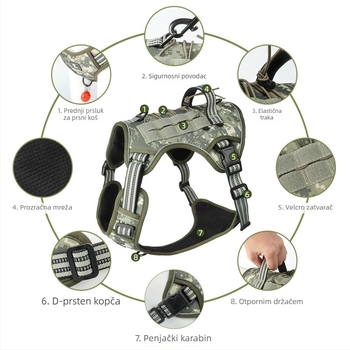 Weixun nylonni prsni harnes za pse - taktički, otporan na habanje, protiv ugriza, s povodcem