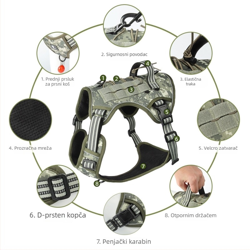Weixun nylonni prsni harnes za pse - taktički, otporan na habanje, protiv ugriza, s povodcem