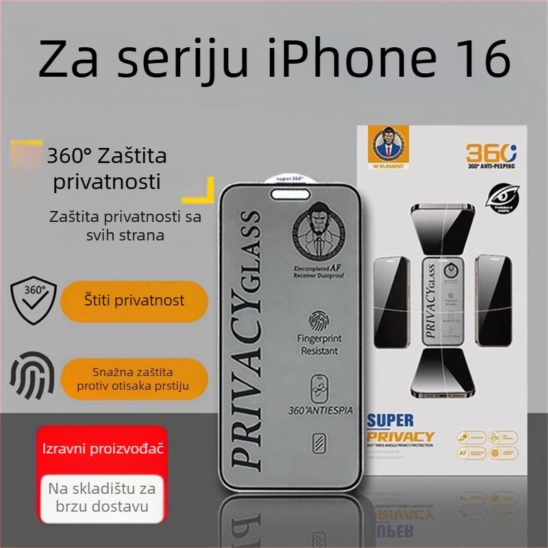 Zaštitno staklo zaslona anti-peep za iPhone 15, cijeli zaslon, dustproof