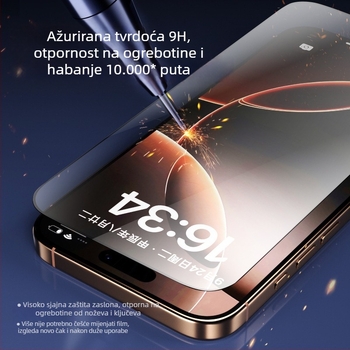 Zaštitno staklo za zaslon iPhone 14 Pro / Pro Max, potpuno pokriće, anti otisci prstiju, anti-špijuna