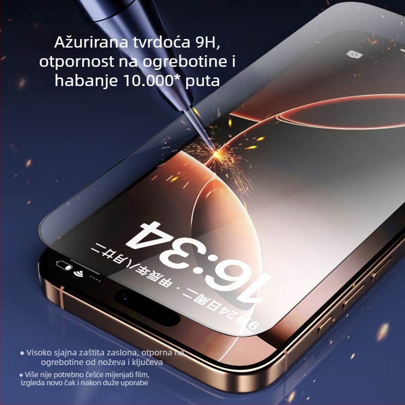 Zaštitno staklo za zaslon iPhone 14 Pro / Pro Max, potpuno pokriće, anti otisci prstiju, anti-špijuna