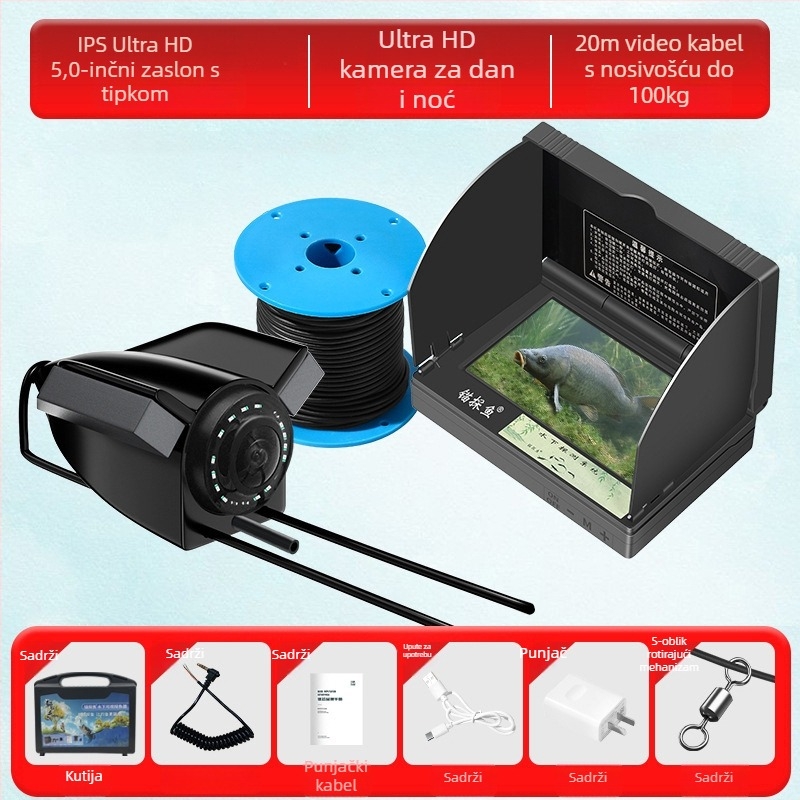 Podvodni uređaj za pronalaženje ribe s HD kamerom i termalnim senzorom, dubina 0.6–30 m, napajanje DC 10–18 V