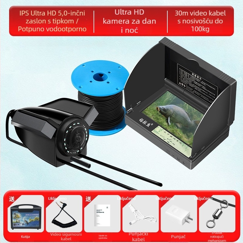 Podvodni uređaj za pronalaženje ribe s HD kamerom i termalnim senzorom, dubina 0.6–30 m, napajanje DC 10–18 V