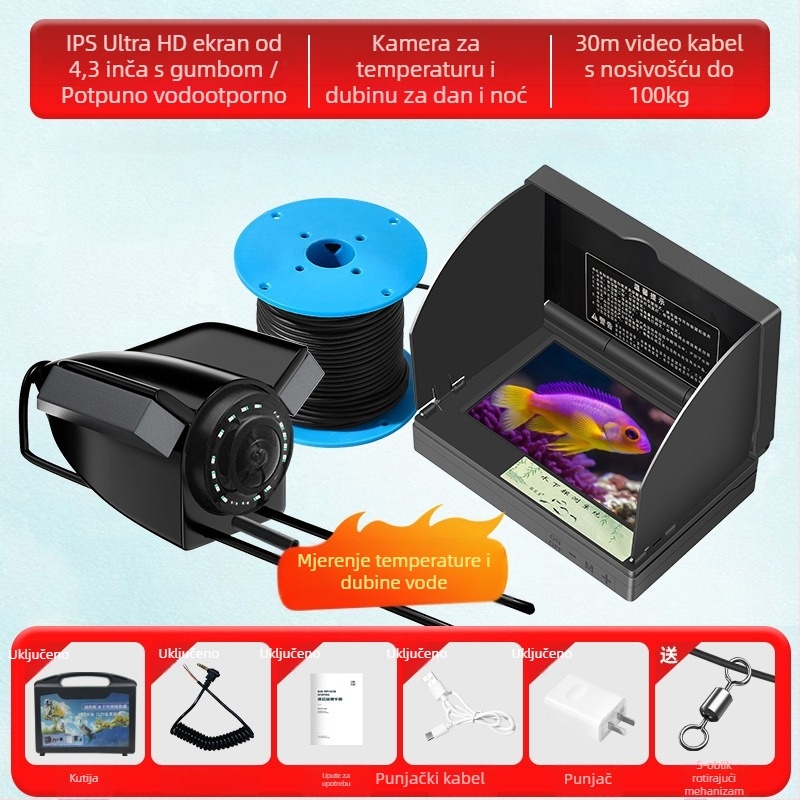 Podvodni uređaj za pronalaženje ribe s HD kamerom i termalnim senzorom, dubina 0.6–30 m, napajanje DC 10–18 V