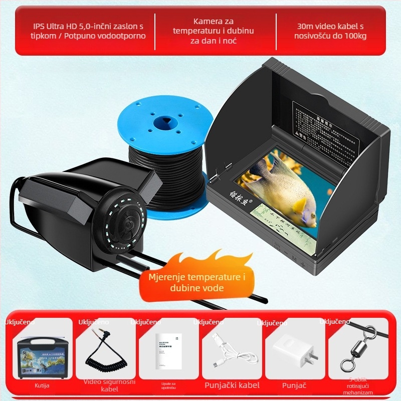 Podvodni uređaj za pronalaženje ribe s HD kamerom i termalnim senzorom, dubina 0.6–30 m, napajanje DC 10–18 V
