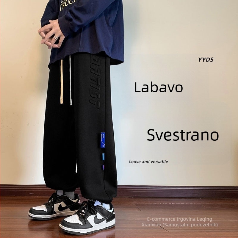 Muške udobne hlače s opuštenim krojem, srednje-visoki struk, poliesterska mješavina, mikroelastičnost, uobičajena debljina, za sve sezone