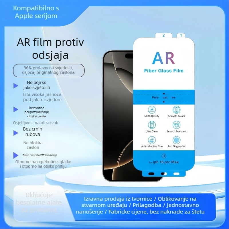 Zaštita prednjeg zaslona iPhone, AR PET anti-refleks, HD, otporno na prašinu, anti-prstni otisci