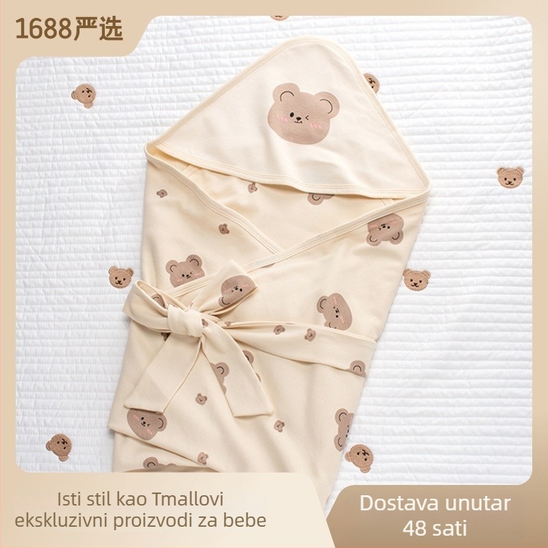 Dvostruko slojevita zavojnica za novorođenčad, 100% pamuk tkanina, punjenje od 100% pamuka, INS-stil, nježan dizajn mede, jesen-zima