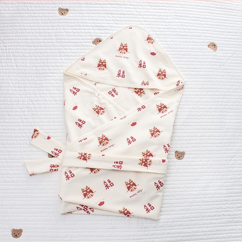 Dvostruko slojevita zavojnica za novorođenčad, 100% pamuk tkanina, punjenje od 100% pamuka, INS-stil, nježan dizajn mede, jesen-zima