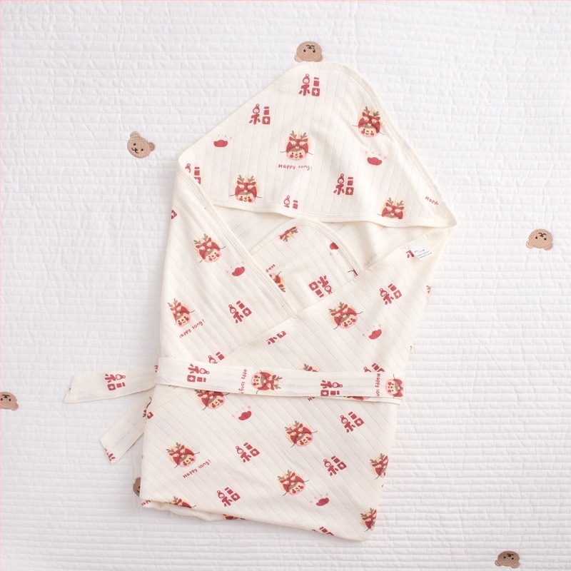 Dvostruko slojevita zavojnica za novorođenčad, 100% pamuk tkanina, punjenje od 100% pamuka, INS-stil, nježan dizajn mede, jesen-zima