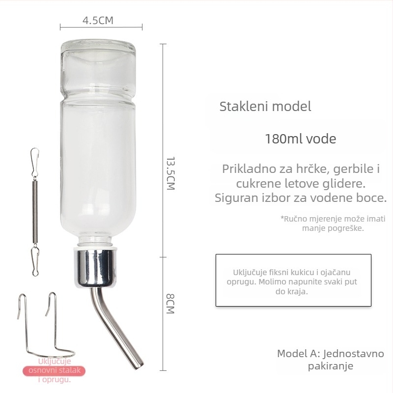 Staklena posuda za piće za male kućne ljubimce s kugličnim ventilstom