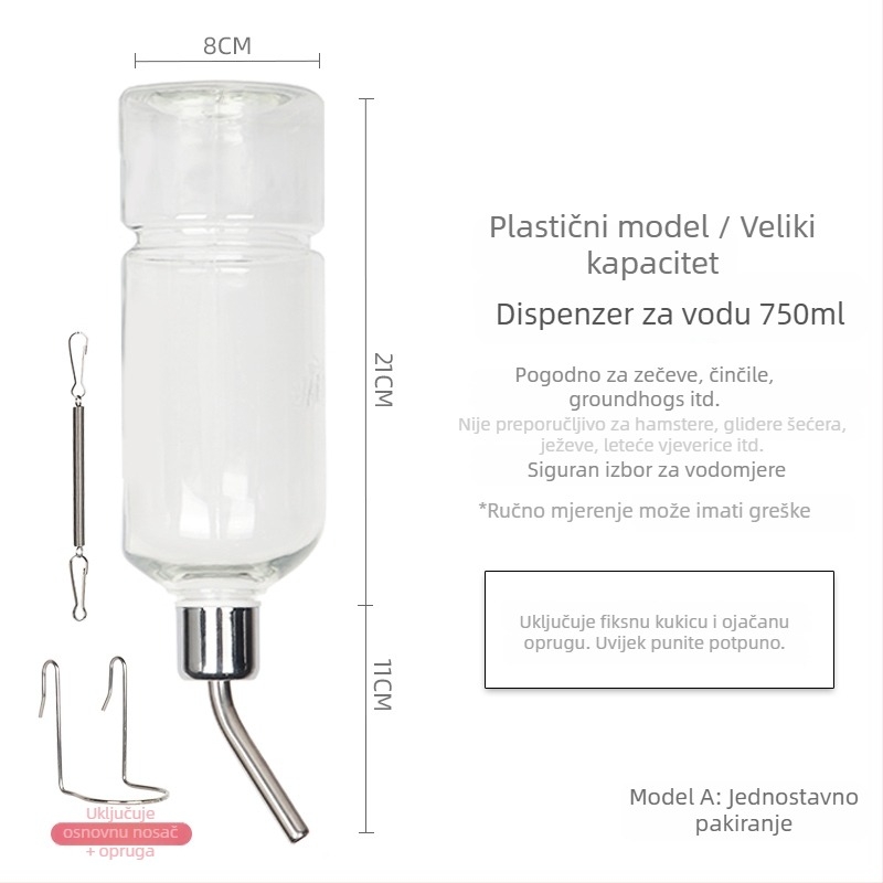 Staklena posuda za piće za male kućne ljubimce s kugličnim ventilstom