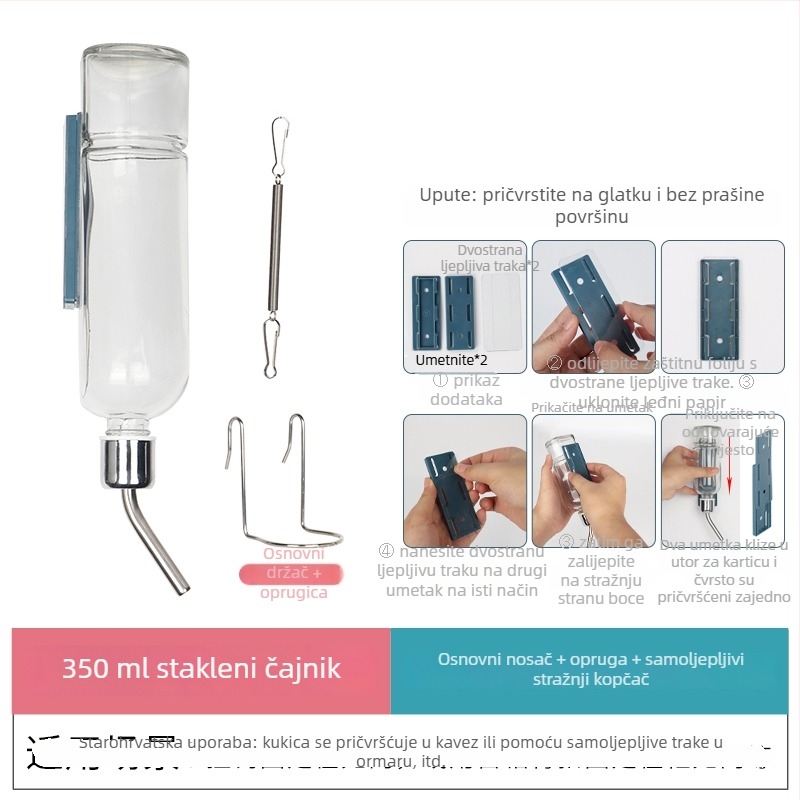 Staklena posuda za piće za male kućne ljubimce s kugličnim ventilstom