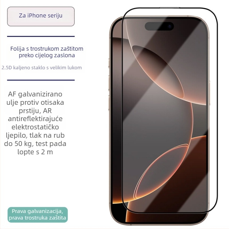 Kaljeno staklo za iPhone 15 Pro, HD zaštita cijelog zaslona, kompatibilno s iPhone 12/13/14