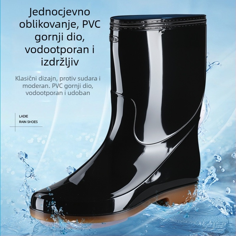 JSM Unisex Cipele za kišu za gradilište, protuklizne, vodootporne, visoka cijev, plastični gornji dio i potplat, tekstilna podstava