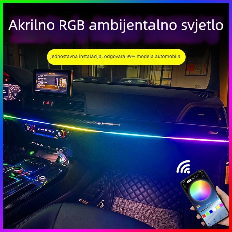 Akrilna unutarnja ambijentalna svjetlosna traka za automobil, za vrata i središnju konzolu, model Symphony cold light advance ambient light, napon 5V, struja 3A, snaga 3W