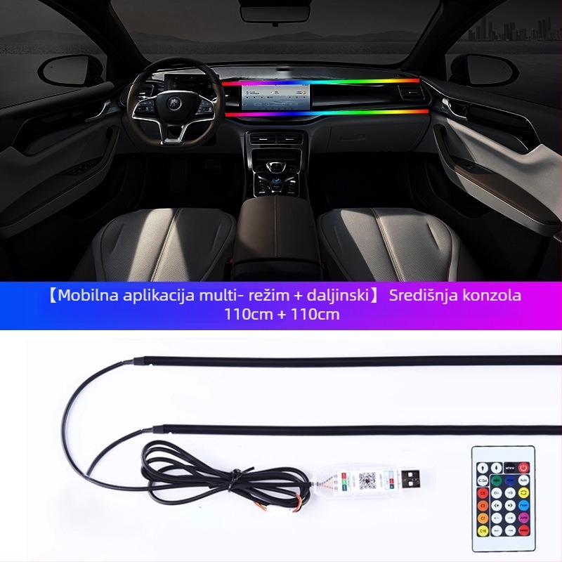 Akrilna unutarnja ambijentalna svjetlosna traka za automobil, za vrata i središnju konzolu, model Symphony cold light advance ambient light, napon 5V, struja 3A, snaga 3W