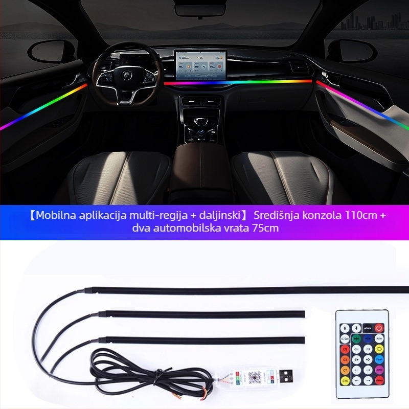 Akrilna unutarnja ambijentalna svjetlosna traka za automobil, za vrata i središnju konzolu, model Symphony cold light advance ambient light, napon 5V, struja 3A, snaga 3W