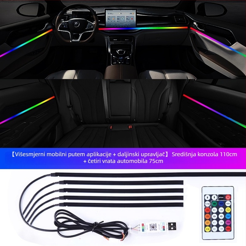 Akrilna unutarnja ambijentalna svjetlosna traka za automobil, za vrata i središnju konzolu, model Symphony cold light advance ambient light, napon 5V, struja 3A, snaga 3W