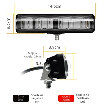 LED upozoravajuće svjetlo za viljuškar, 12-80V, 18W, 6-LED, aluminijsko kućište, akrilna leća