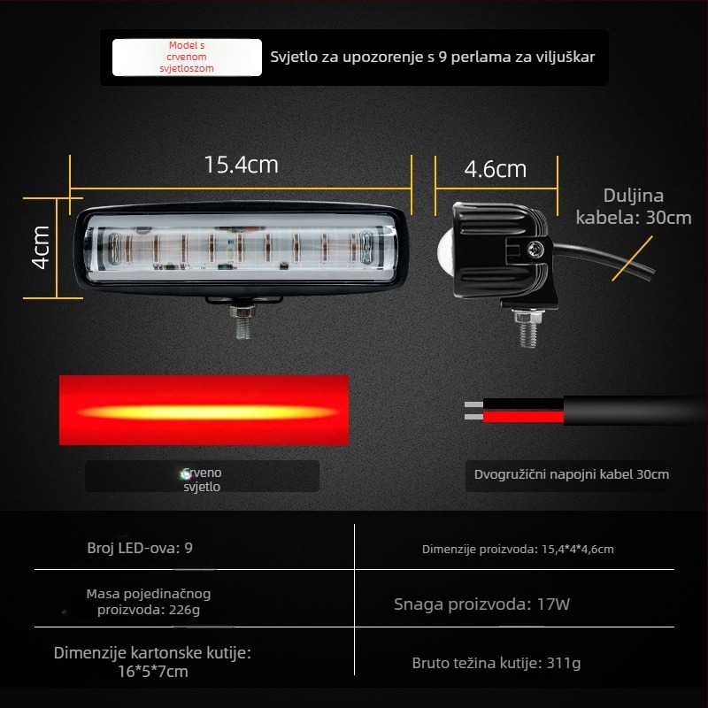LED upozoravajuće svjetlo za viljuškar, 12-80V, 18W, 6-LED, aluminijsko kućište, akrilna leća