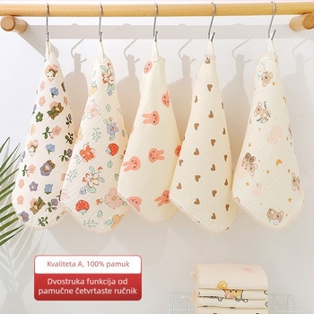 Dječji ručnik od gaze i pamuka – dvostruka uporaba (lice i salvet), tiskani dizajn, lagan (<50 g)