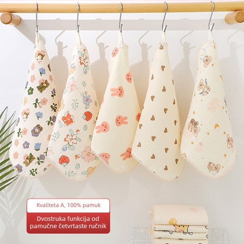 Dječji ručnik od gaze i pamuka – dvostruka uporaba (lice i salvet), tiskani dizajn, lagan (<50 g)