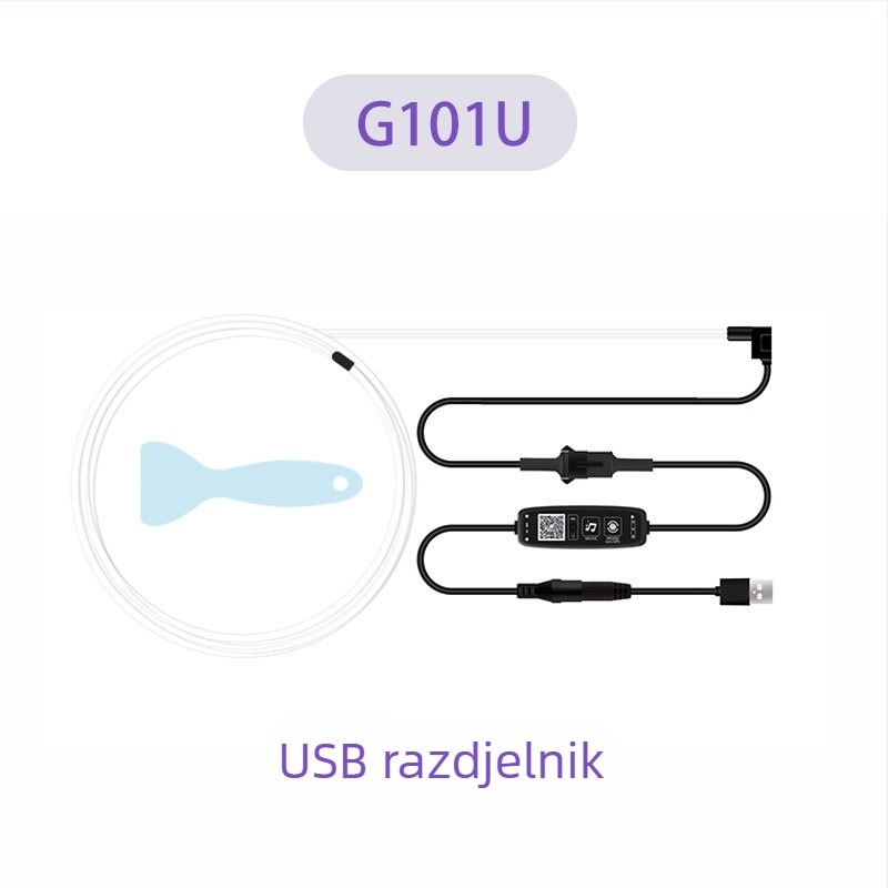 Unutarnja automobilska LED traka za atmosferu s glasovnim upravljanjem putem aplikacije, glazbena sinkronizacija za središnju konzolu, G serija, PVC+LED+MMA, 5-12V, 1.4W, univerzalna