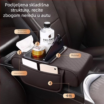 Kožni podignuti jastučić za naslon za ruku automobila – višestruka kutija za maramice, središnji prostor za pohranu i držač čaše