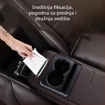 Kožni podignuti jastučić za naslon za ruku automobila – višestruka kutija za maramice, središnji prostor za pohranu i držač čaše