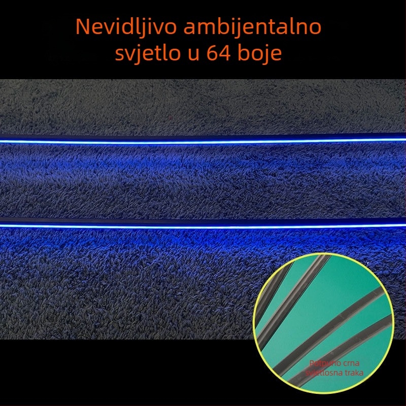 Nevidljivo akril LED ambijentalno svjetlo za unutrašnjost automobila, bežično, glasovno upravljanje putem aplikacije