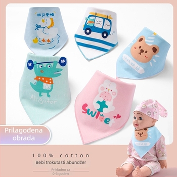 Baveta za bebe trokutastog oblika od 100% pamuka, dvostruki sloj s crtanim motívom; pogodna za bebe i djecu do 3 godine