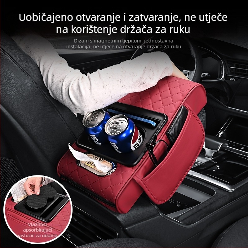 Kožni naslon za ruke automobila, univerzalna torba za pohranu s kutijom za maramice i središnjim držačem za čaše, četiri u jednom multifunkcionalni organizator automobila