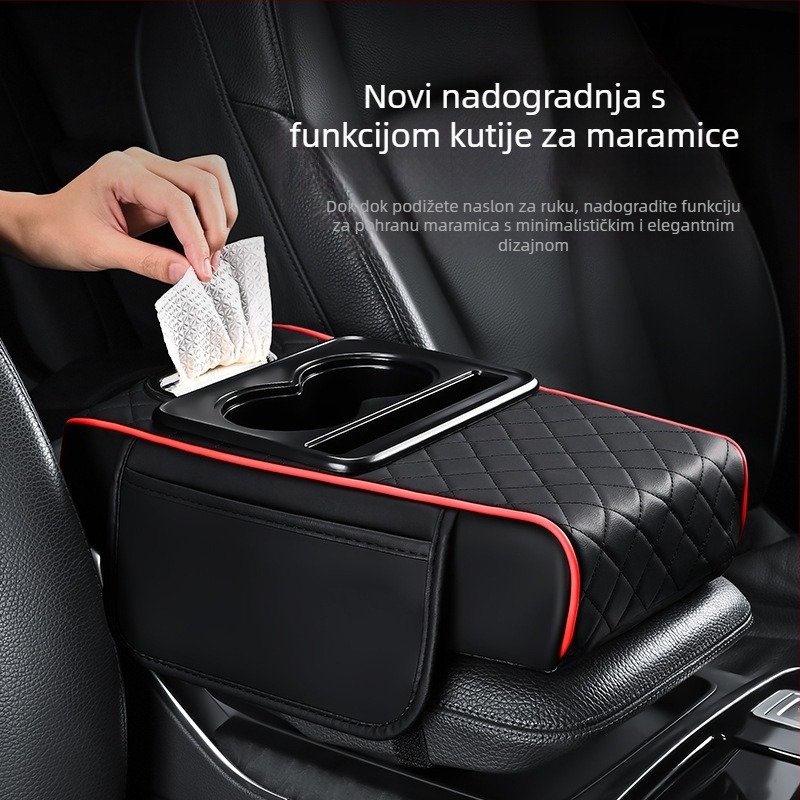 Kožni naslon za ruke automobila, univerzalna torba za pohranu s kutijom za maramice i središnjim držačem za čaše, četiri u jednom multifunkcionalni organizator automobila