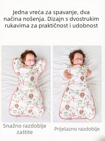 Spavaća vreća za novorođenče, stil s padajućim ramenima, vanjska tkanina 100% pamuk, podstava od pamuka, karikatura uzorak, za sve sezone, uzrast 0–1 godina